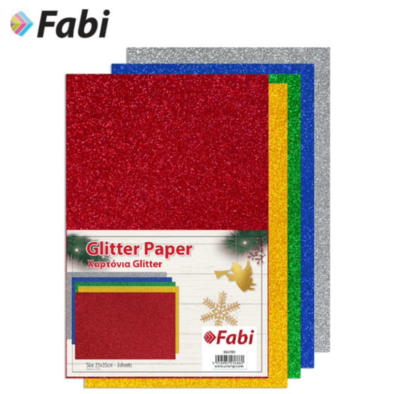 Χαρτόνια Glitter 25x35, 5 Κομμάτια 5 Χρώματα - Fabi