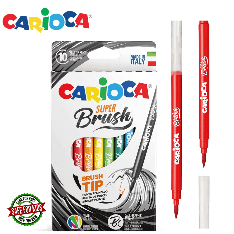 Μαρκαδόροι Λεπτοί με μύτη σαν πινέλο Super Brush, 10 Χρώματα - Carioca