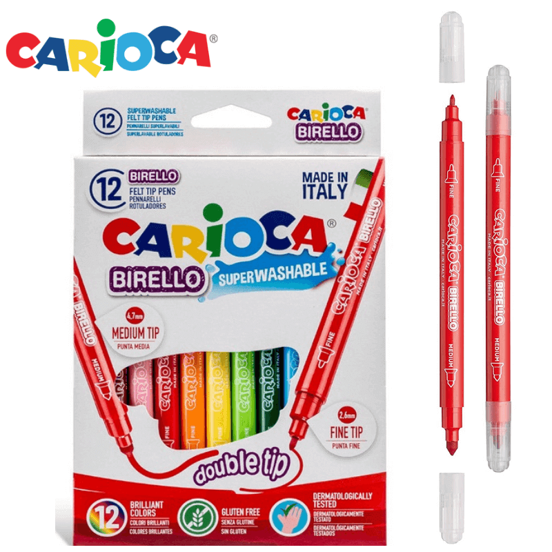 Μαρκαδόροι Λεπτοί με διπλή μύτη Birello Tip, 12 Χρώματα - Carioca