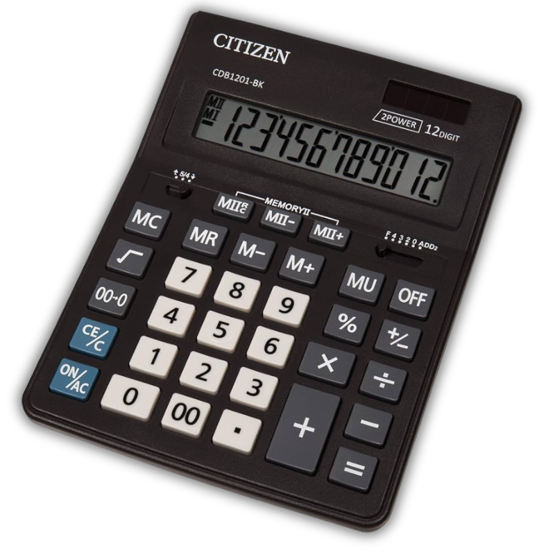 Office calculator CITIZEN CDB 1201-BK, 12 digits. 20x16x3cm