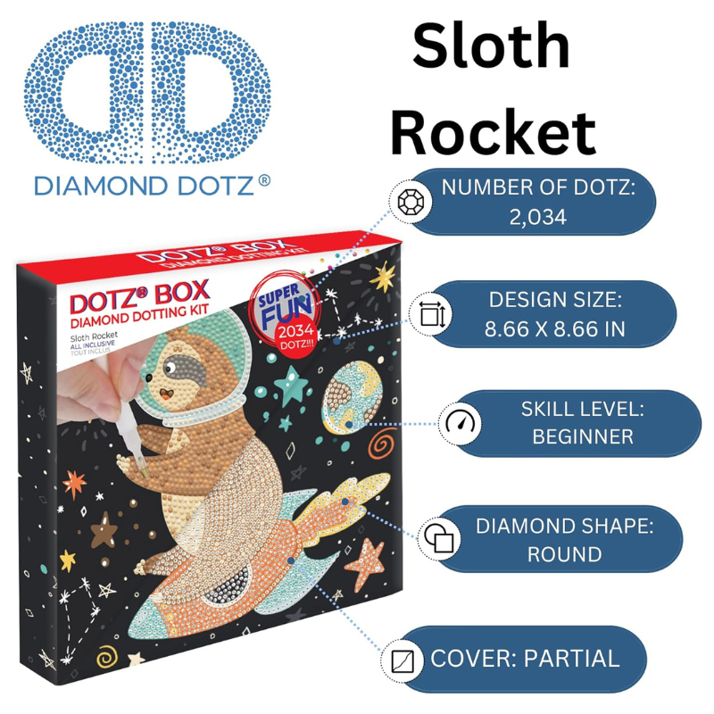 Dotz Box "Sloth Rocket" Mosaic Frame 22x22 - Diamond Dotz