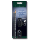 Σετ Γραφής με 3 Μολύβια Grip Sparkle B Γόμα και Ξύστρα Sleeve σε Μαύρο Χρώμα - Faber Castell