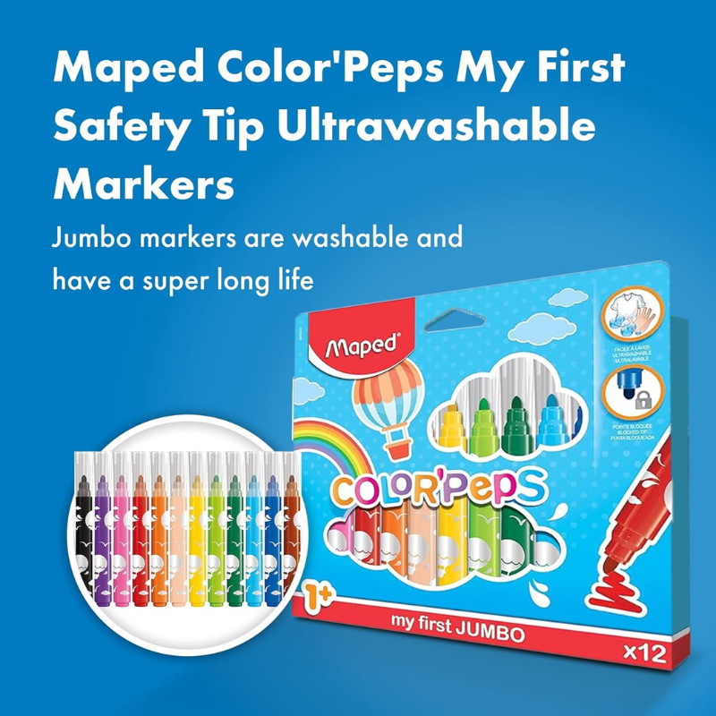 Color Peps Jumbo Thick Painting Markers 12 Colors 846020 - Maped