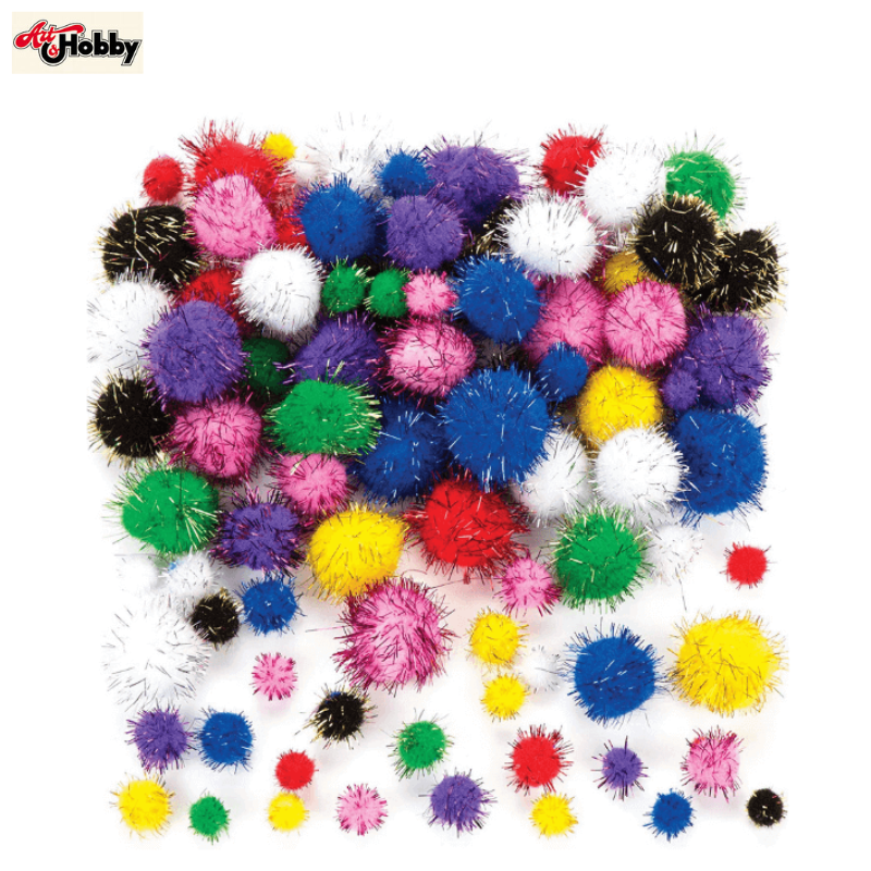 Craft pom poms various sizes 100pcs - FabiCraft