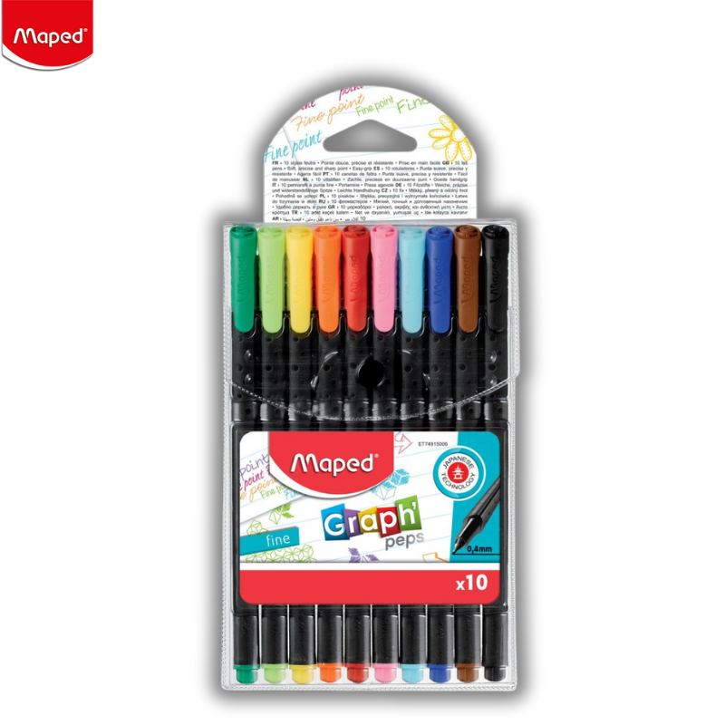 Indelible markers in case Graph'peps Fine Tip 0.4 10 Colors - Maped