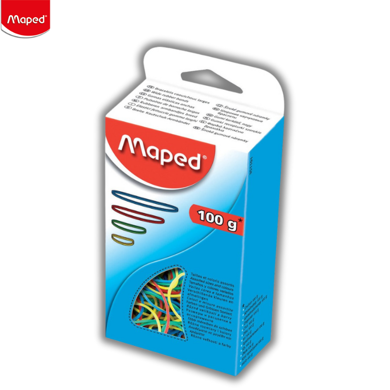 Colored Rubber Bands Various Sizes, 100gr - Maped