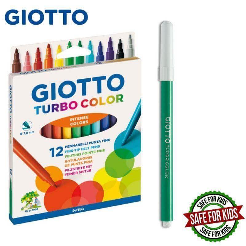 Μαρκαδόροι Ζωγραφικής Λεπτοί Turbo Color 12 Χρώματα - Giotto Μαρκαδόροι Ζωγραφικής Psalidixarti.gr