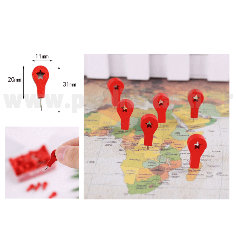 Πινέζες-ξύλινοι δείκτες χάρτη κόκκινοι 3εκ. 40τμχ.