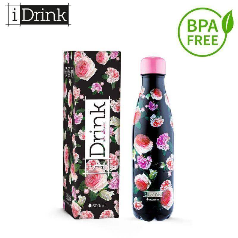 Ανοξείδωτο Παγούρι Θερμός BPA FREE, 500ml "Roses" - I Drink Παγούρι Psalidixarti.gr