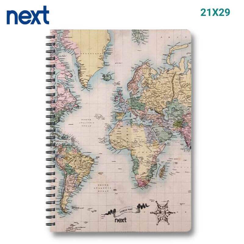 Spiral Notebook 2 Subjects 70 Lined Sheets 21X29, World Map