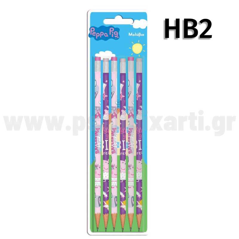 Pencil with Eraser HB2, Peppa Pig in Blister of 6 pieces