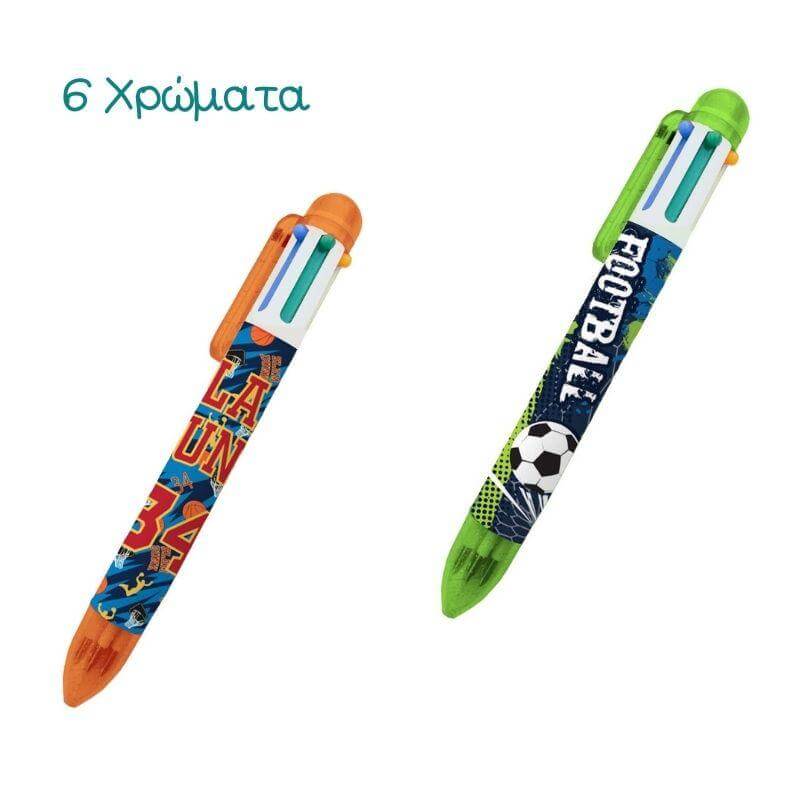 Στυλό με 6 Χρώματα Football - Basketball Στυλό Παιδικό Psalidixarti.gr